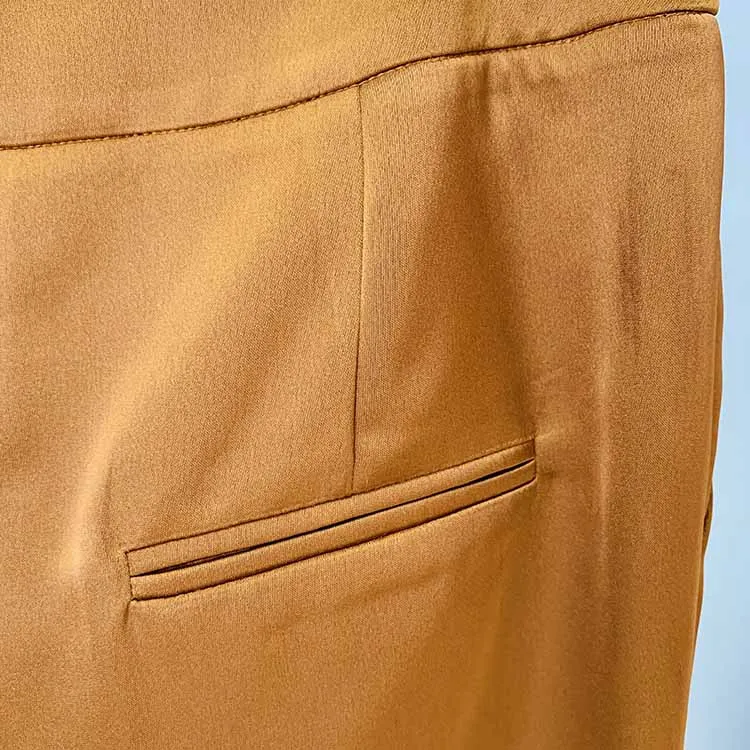 Women's Rust Pantsuit Double Breasted Button Blazer   Wide Trousers