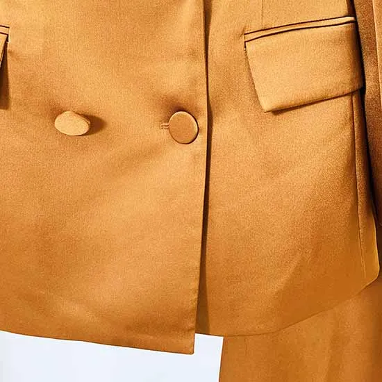 Women's Rust Pantsuit Double Breasted Button Blazer   Wide Trousers