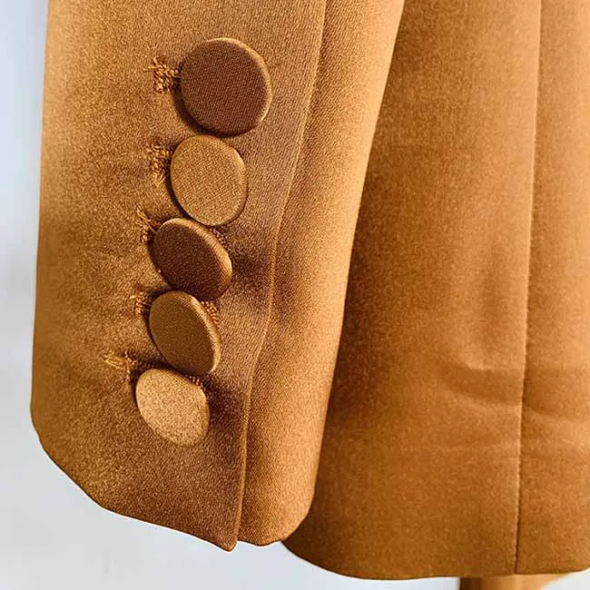 Women's Rust Pantsuit Double Breasted Button Blazer   Wide Trousers