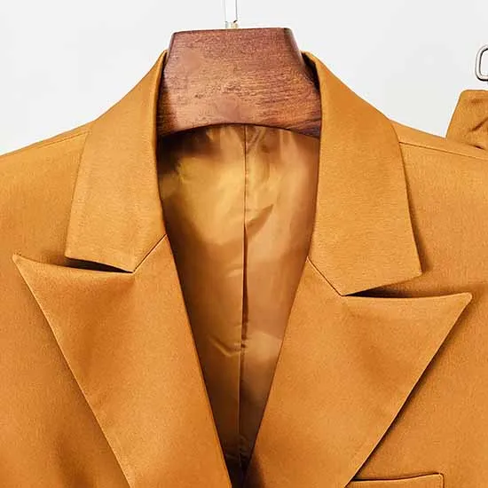 Women's Rust Pantsuit Double Breasted Button Blazer   Wide Trousers