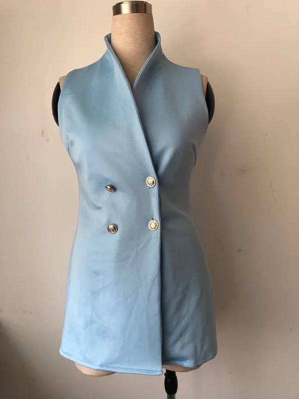 Women's Slim Suit Vest Double-breasted High-neck Sleeveless Solid Color Suit Vest