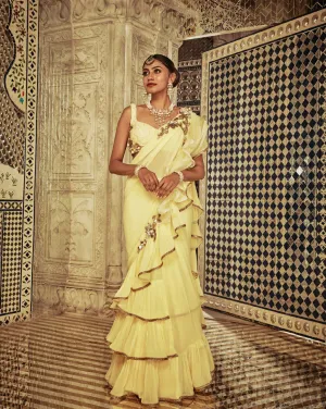 Yellow Ruffle Sari