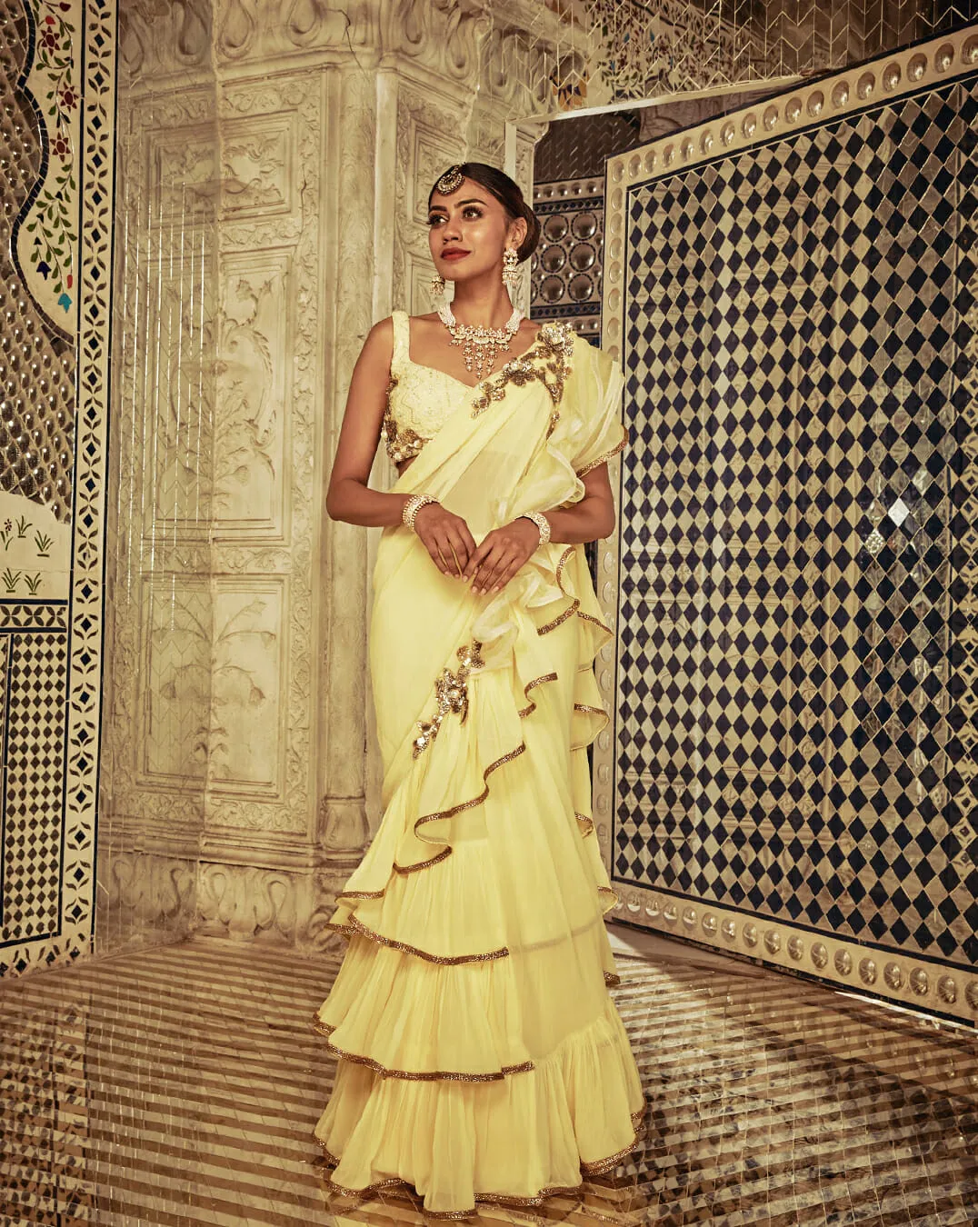 Yellow Ruffle Sari