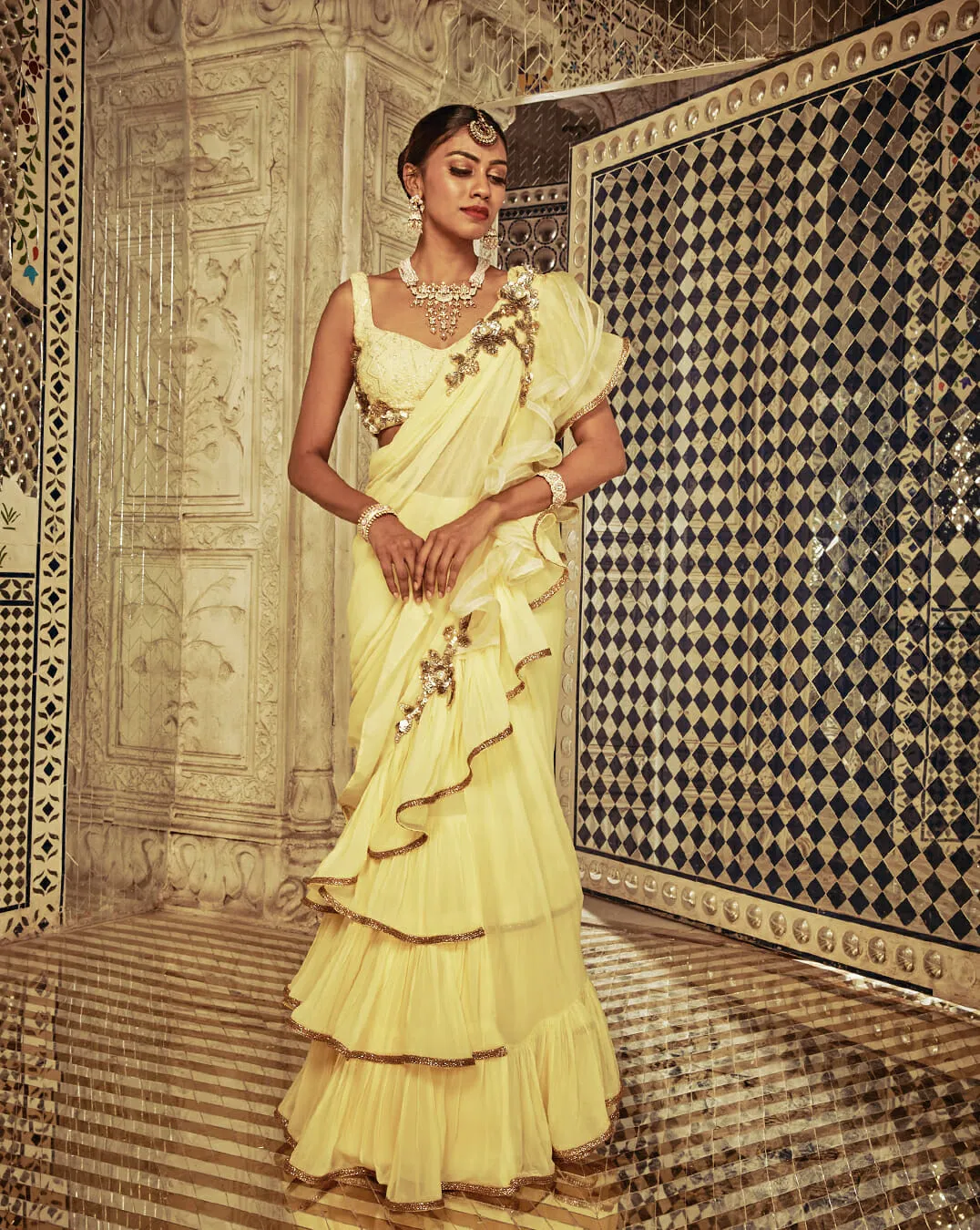 Yellow Ruffle Sari