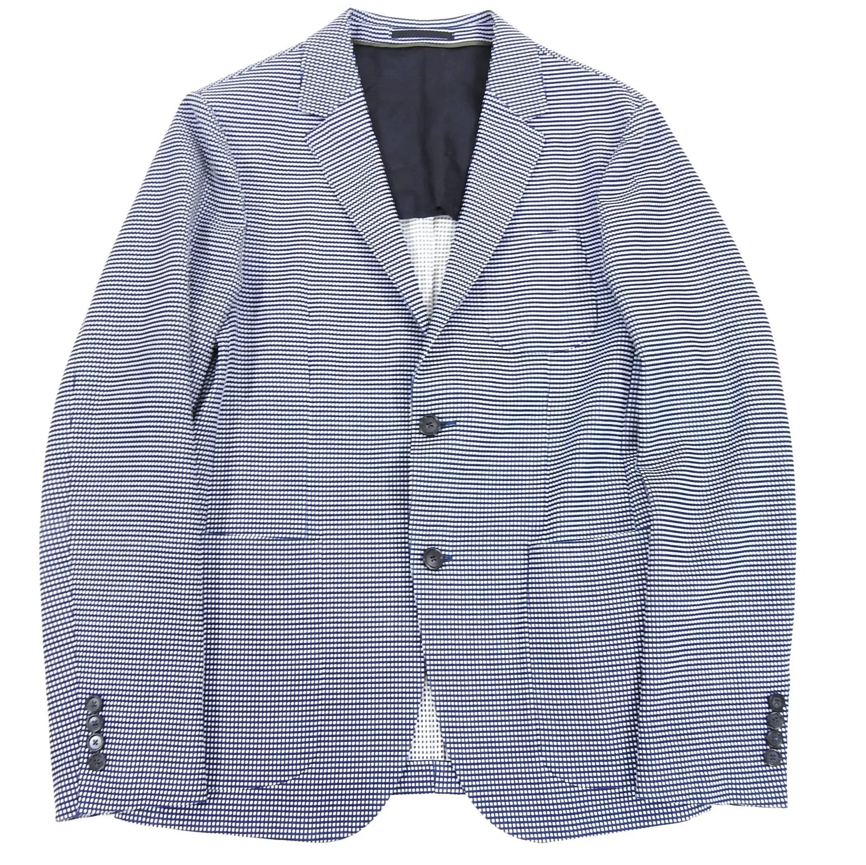 Z Zegna Blue and White Knit Check Wool Blend Blazer - 38