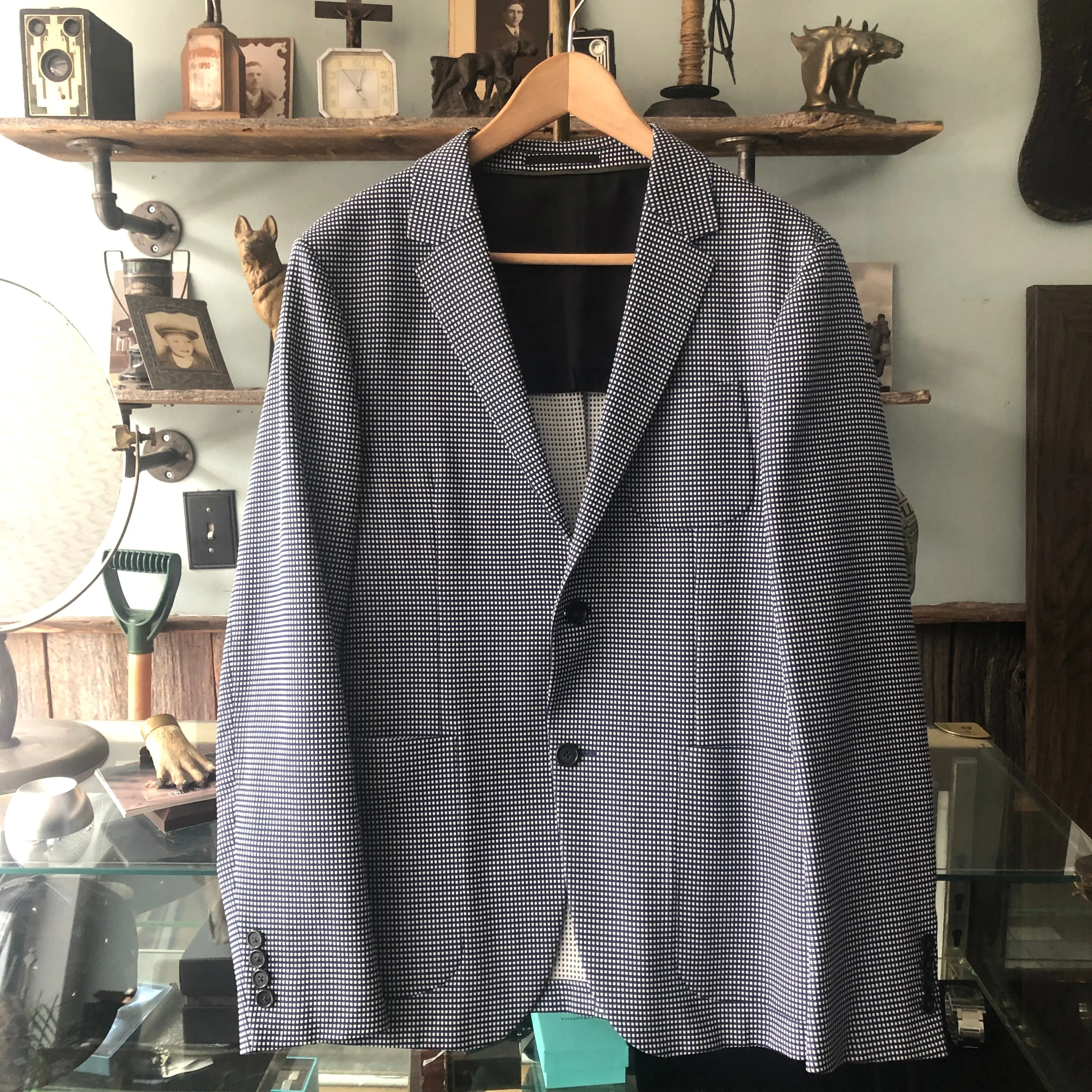 Z Zegna Blue and White Knit Check Wool Blend Blazer - 38