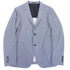 Z Zegna Blue and White Knit Check Wool Blend Blazer - 38