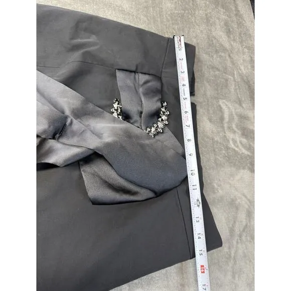Zara Black Mini Skirt with Rhinestone Buckle &amp; Satin Bow Detail Size L