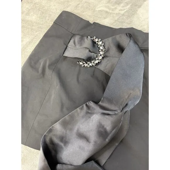 Zara Black Mini Skirt with Rhinestone Buckle &amp; Satin Bow Detail Size L
