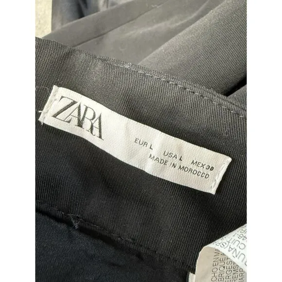 Zara Black Mini Skirt with Rhinestone Buckle &amp; Satin Bow Detail Size L