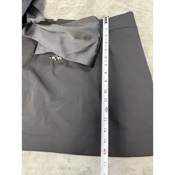 Zara Black Mini Skirt with Rhinestone Buckle &amp; Satin Bow Detail Size L