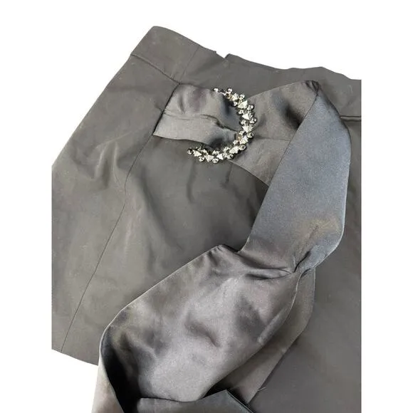 Zara Black Mini Skirt with Rhinestone Buckle &amp; Satin Bow Detail Size L