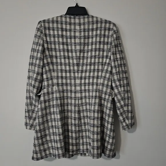 Zara Textured Plaid Fitted Long Blazer, size L