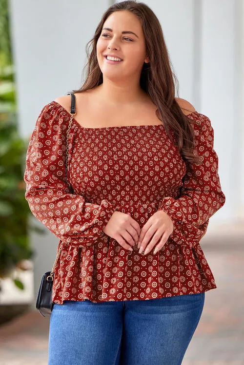 Zia Plus Size Square Neck Balloon Sleeve Peplum Blouse