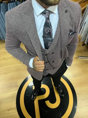 Zidane - Dark Pink/Black 3 Piece Suit